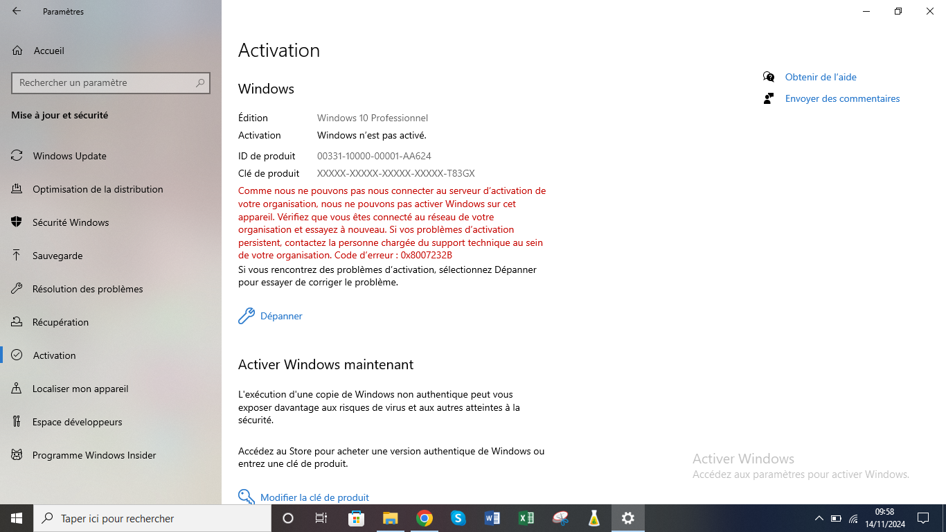 capture d'écran activation windows 10