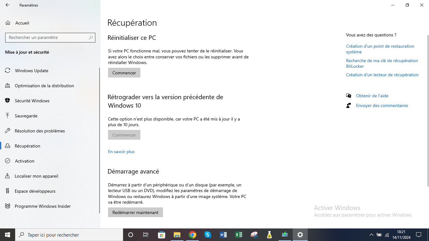 récupération windows 10