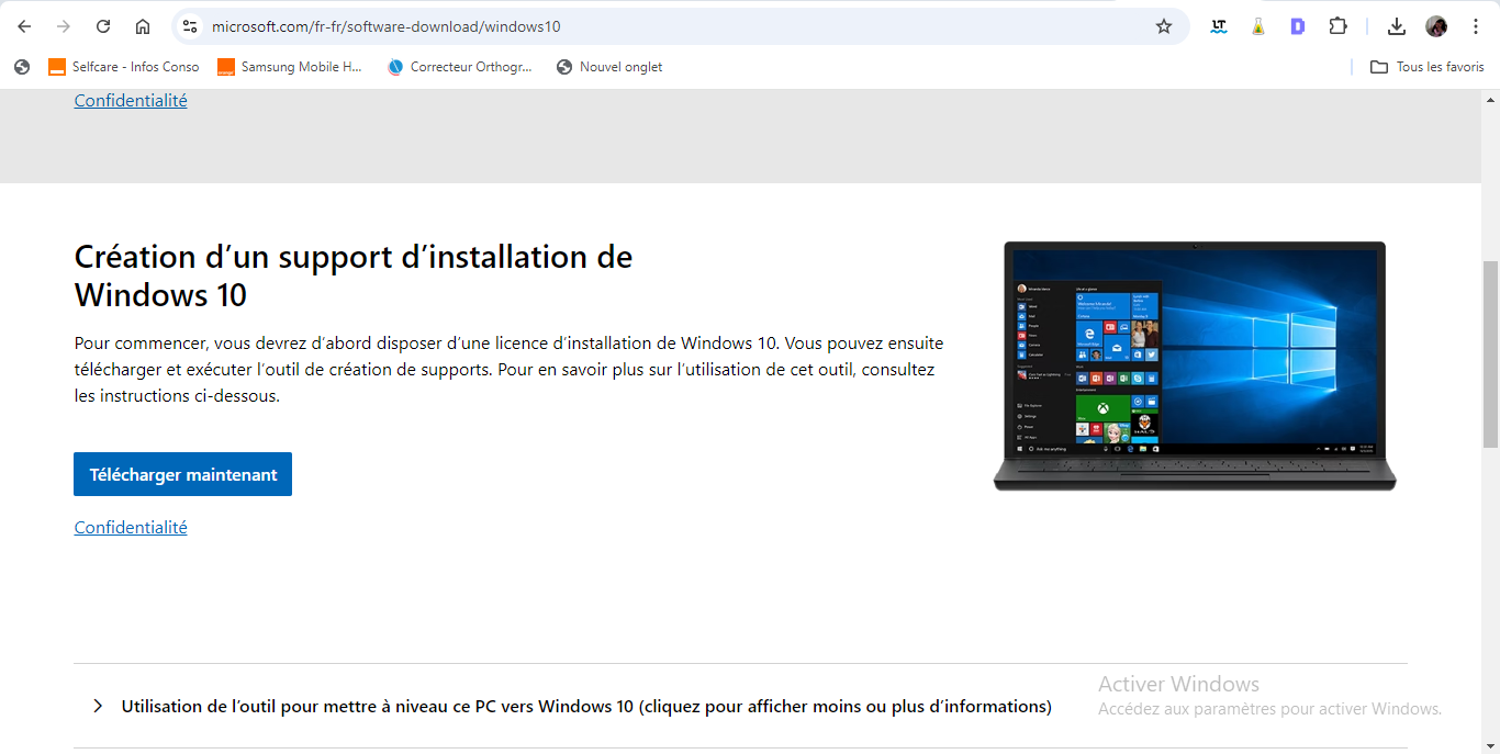 capture de création d'un support d'installation windows 10