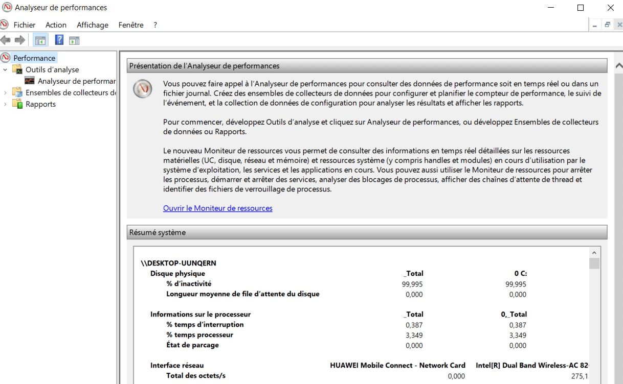 interface analyseur de performance